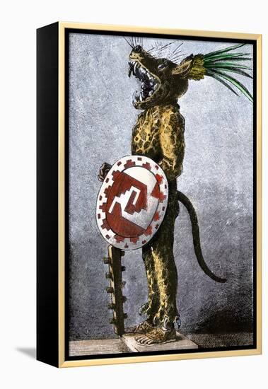 Aztec Tiger Knight in a Costume of Cotton and a Helmet Made of Wood, from a Model in Spain-null-Framed Premier Image Canvas