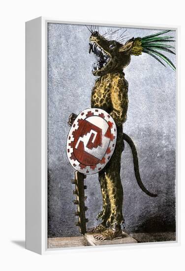 Aztec Tiger Knight in a Costume of Cotton and a Helmet Made of Wood, from a Model in Spain-null-Framed Premier Image Canvas