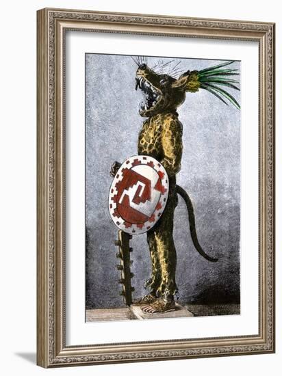 Aztec Tiger Knight in a Costume of Cotton and a Helmet Made of Wood, from a Model in Spain-null-Framed Giclee Print