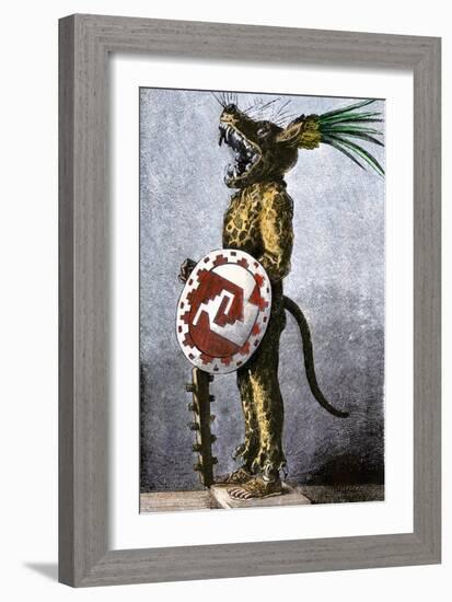 Aztec Tiger Knight in a Costume of Cotton and a Helmet Made of Wood, from a Model in Spain-null-Framed Giclee Print