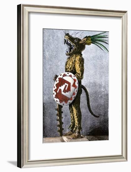 Aztec Tiger Knight in a Costume of Cotton and a Helmet Made of Wood, from a Model in Spain-null-Framed Giclee Print