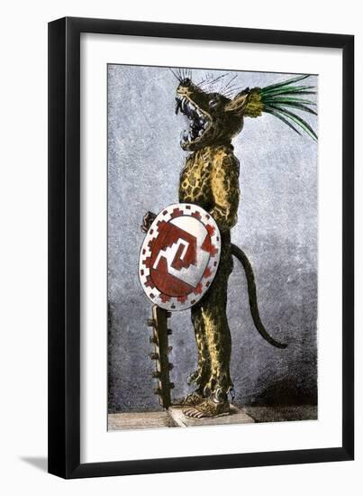 Aztec Tiger Knight in a Costume of Cotton and a Helmet Made of Wood, from a Model in Spain-null-Framed Giclee Print