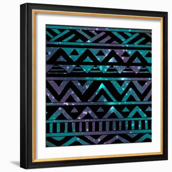 Aztec Tribal Seamless Pattern on Cosmic Background-OliaFedorovsky-Framed Art Print