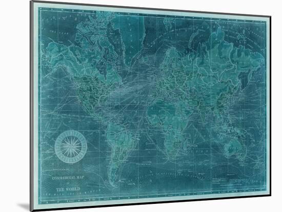 Azure World Map-Vision Studio-Mounted Art Print