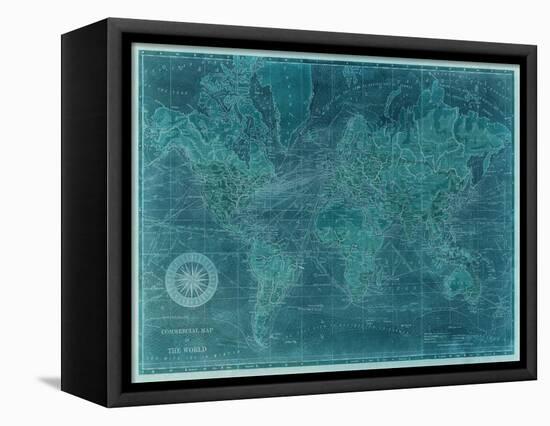 Azure World Map-Vision Studio-Framed Stretched Canvas