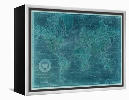 Azure World Map-Vision Studio-Framed Stretched Canvas
