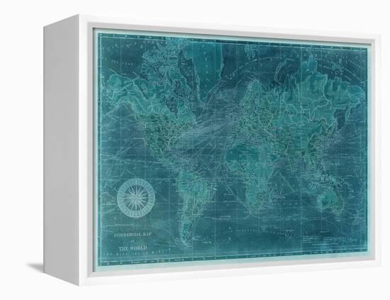 Azure World Map-Vision Studio-Framed Stretched Canvas