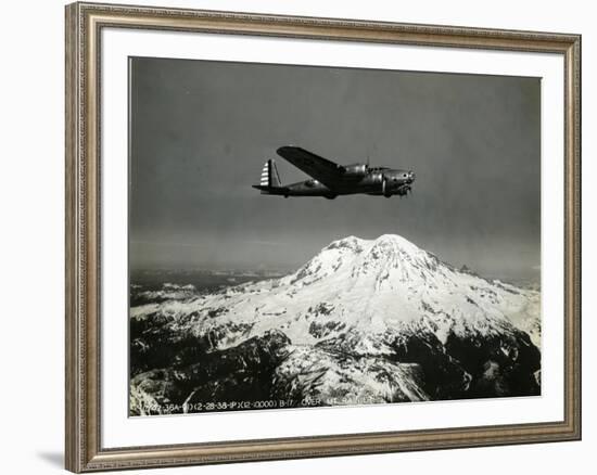 B-17 "Flying Fortess" Bomber over Mt. Rainier, 1938-null-Framed Premium Giclee Print