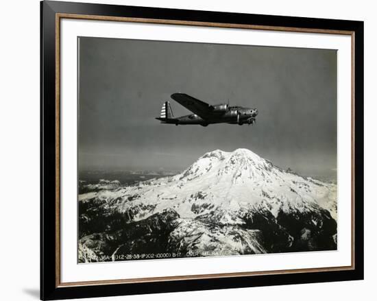 B-17 "Flying Fortess" Bomber over Mt. Rainier, 1938-null-Framed Premium Giclee Print