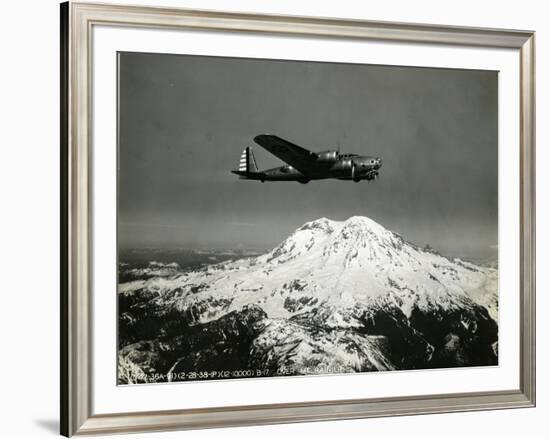 B-17 "Flying Fortess" Bomber over Mt. Rainier, 1938-null-Framed Premium Giclee Print