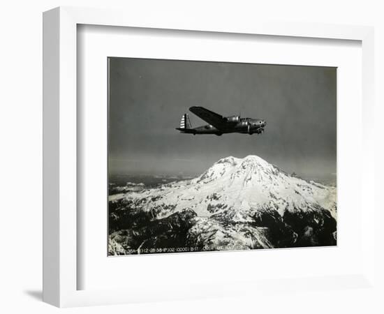 B-17 "Flying Fortess" Bomber over Mt. Rainier, 1938-null-Framed Giclee Print