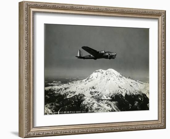 B-17 "Flying Fortess" Bomber over Mt. Rainier, 1938-null-Framed Giclee Print