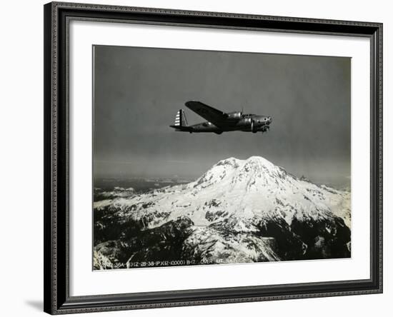 B-17 "Flying Fortess" Bomber over Mt. Rainier, 1938-null-Framed Giclee Print