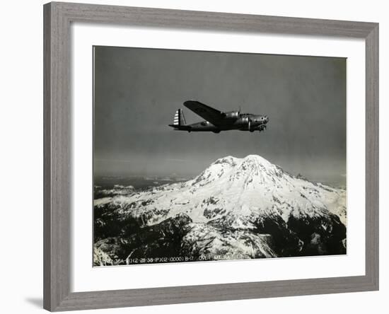 B-17 "Flying Fortess" Bomber over Mt. Rainier, 1938-null-Framed Giclee Print