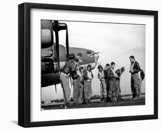 B-17 Flying Fortress Crew of 8th Bomber Command Donning Their Flying Gear Upon Arrival by Jeep-Margaret Bourke-White-Framed Photographic Print