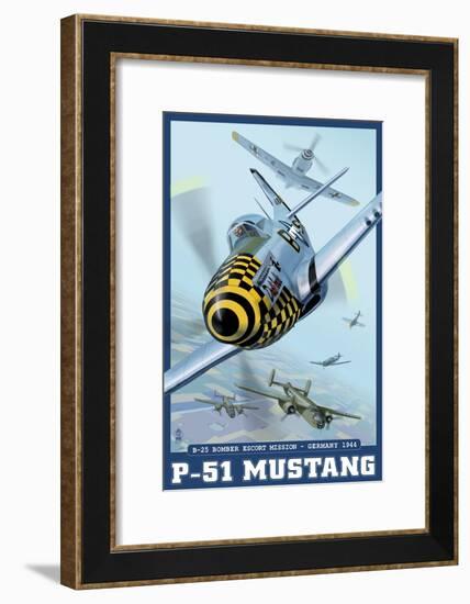 B-25 Bomber Escort Mission - P-51 Mustang, c.2008-Lantern Press-Framed Art Print