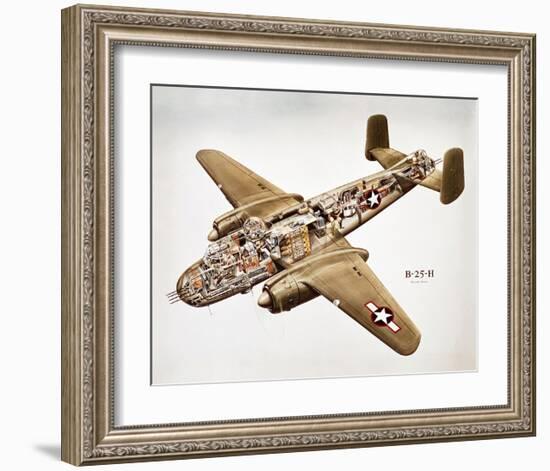 B-25H Mitchell Bomber Layout-null-Framed Art Print