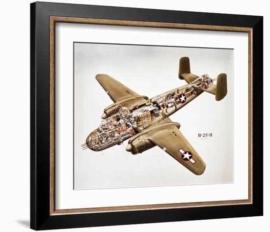 B-25H Mitchell Bomber Layout-null-Framed Art Print