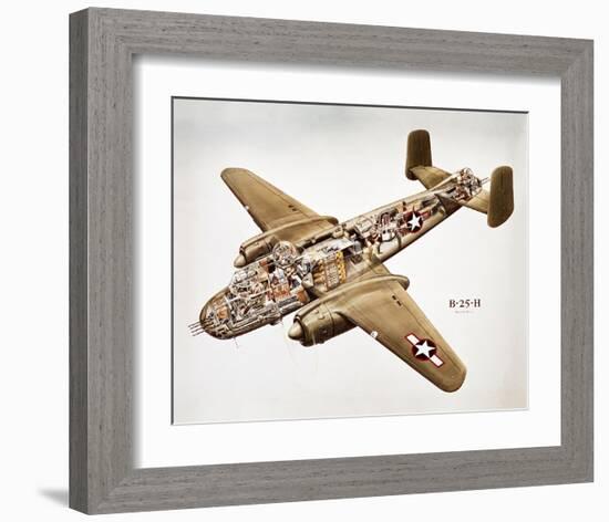 B-25H Mitchell Bomber Layout-null-Framed Art Print