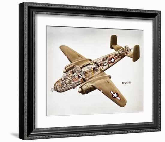 B-25H Mitchell Bomber Layout-null-Framed Art Print
