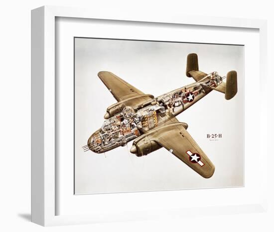 B-25H Mitchell Bomber Layout-null-Framed Art Print