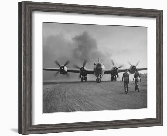 B-29 at Chinese Base, Revving Giant Propellers as it Prepares to Bomb Japan-Bernard Hoffman-Framed Photographic Print