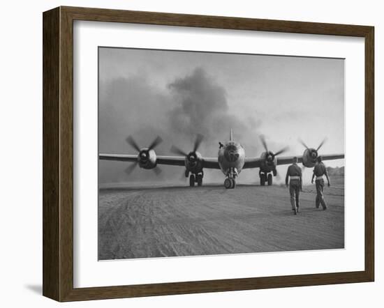 B-29 at Chinese Base, Revving Giant Propellers as it Prepares to Bomb Japan-Bernard Hoffman-Framed Photographic Print