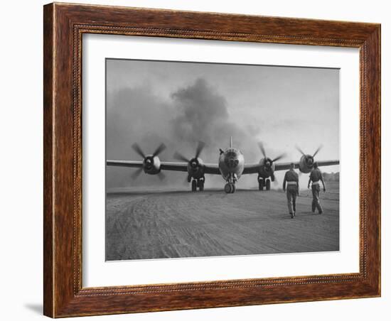 B-29 at Chinese Base, Revving Giant Propellers as it Prepares to Bomb Japan-Bernard Hoffman-Framed Photographic Print