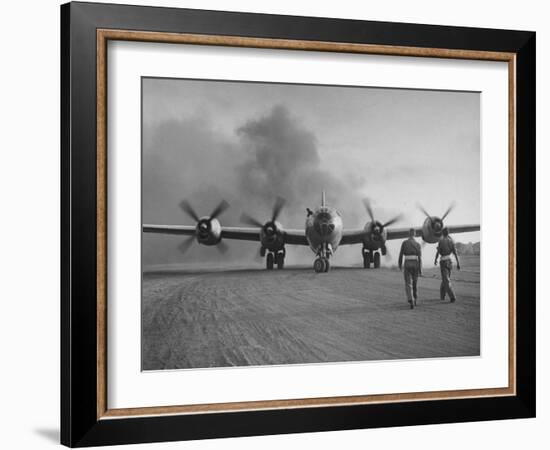 B-29 at Chinese Base, Revving Giant Propellers as it Prepares to Bomb Japan-Bernard Hoffman-Framed Photographic Print