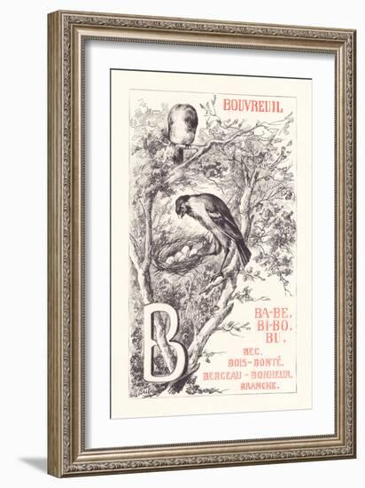 B: BA BE BI BO BU - Bullfinch - Beak - Wood - Bonte - Cradle - Happiness — Branch,1879 (Engraving)-Fortune Louis Meaulle-Framed Giclee Print