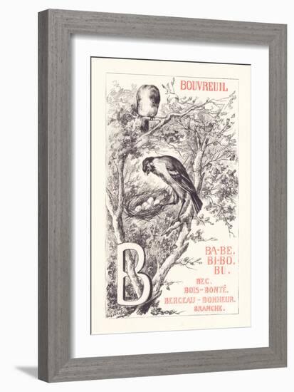 B: BA BE BI BO BU - Bullfinch - Beak - Wood - Bonte - Cradle - Happiness — Branch,1879 (Engraving)-Fortune Louis Meaulle-Framed Giclee Print