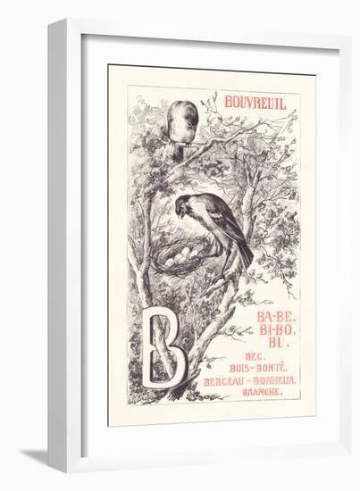 B: BA BE BI BO BU - Bullfinch - Beak - Wood - Bonte - Cradle - Happiness — Branch,1879 (Engraving)-Fortune Louis Meaulle-Framed Giclee Print