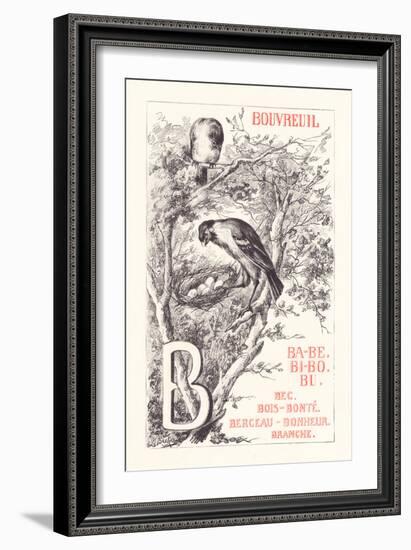 B: BA BE BI BO BU - Bullfinch - Beak - Wood - Bonte - Cradle - Happiness — Branch,1879 (Engraving)-Fortune Louis Meaulle-Framed Giclee Print