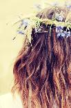 Beautiful Young Girl in Summer Field with Grain and Flower Garland-B-D-S-Photographic Print