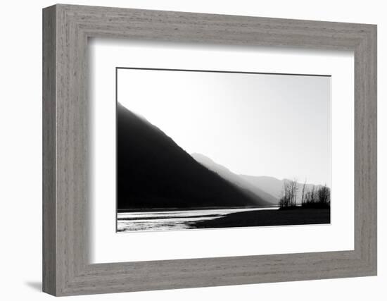 B&W glacial river-Savanah Plank-Framed Photo