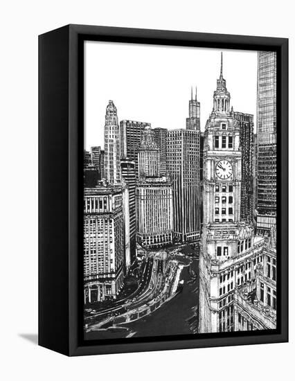 B&W Us Cityscape-Chicago-Melissa Wang-Framed Stretched Canvas
