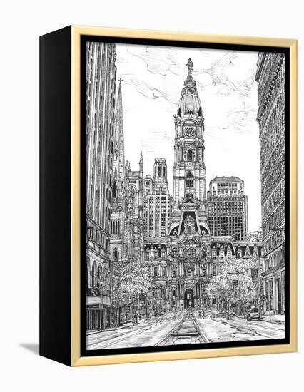 B&W Us Cityscape-Philadelphia-Melissa Wang-Framed Stretched Canvas