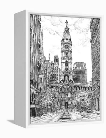 B&W Us Cityscape-Philadelphia-Melissa Wang-Framed Stretched Canvas