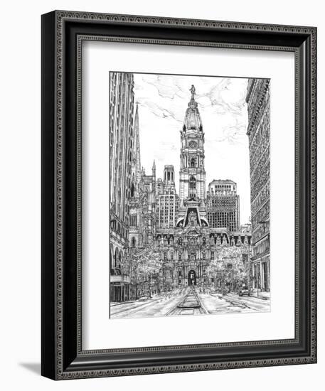 B&W Us Cityscape-Philadelphia-Melissa Wang-Framed Premium Giclee Print