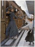 German Troops Return to the Front Kissed and Waved Goodbye from Their Womenfolk-B. Wennerberg-Stretched Canvas