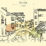 Canal Bank in Venice, Italy. Vertical Vector Vintage Engraved Illustration, Hand Drawn on Paper. Qu-babayuka-Art Print