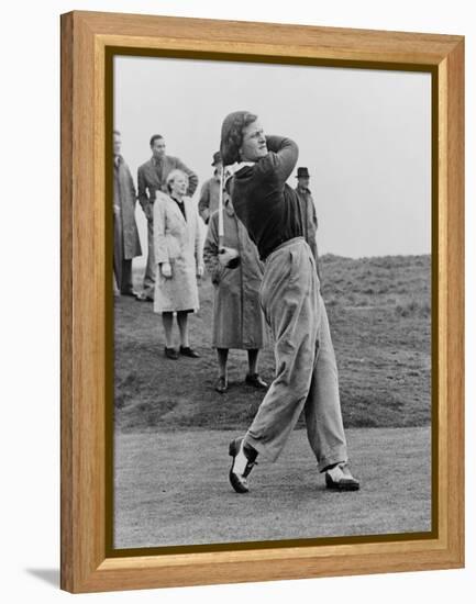 Babe Didrikson, Watching Golf Ball as She Completes Her Swing-null-Framed Stretched Canvas