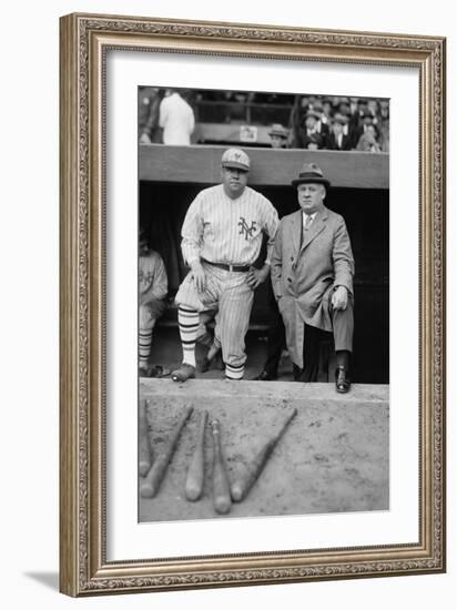 Babe Ruth in a Ny Giants Uniform with Giants Manager John Mcgraw, Oct. 23, 1923-null-Framed Premium Photographic Print