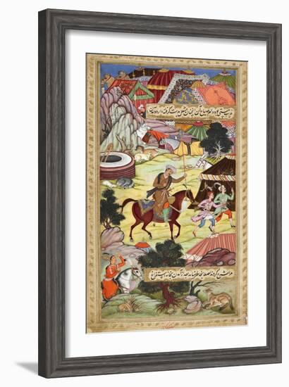 Babur Carrying a Torch Riding Drunk Through the Camp After a Celebration Party On a Boat (1519)-Shankar Gujarati-Framed Giclee Print