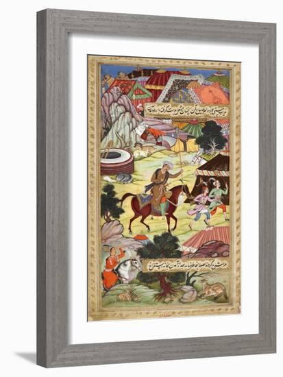 Babur Carrying a Torch Riding Drunk Through the Camp After a Celebration Party On a Boat (1519)-Shankar Gujarati-Framed Giclee Print