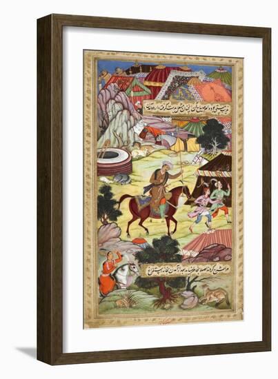 Babur Carrying a Torch Riding Drunk Through the Camp After a Celebration Party On a Boat (1519)-Shankar Gujarati-Framed Giclee Print