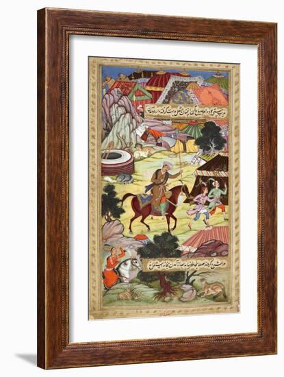 Babur Carrying a Torch Riding Drunk Through the Camp After a Celebration Party On a Boat (1519)-Shankar Gujarati-Framed Giclee Print