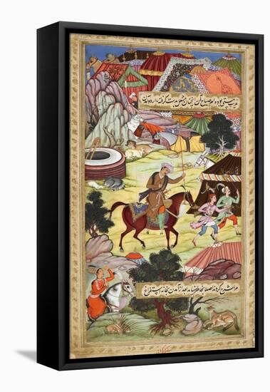 Babur Carrying a Torch Riding Drunk Through the Camp After a Celebration Party On a Boat (1519)-Shankar Gujarati-Framed Premier Image Canvas