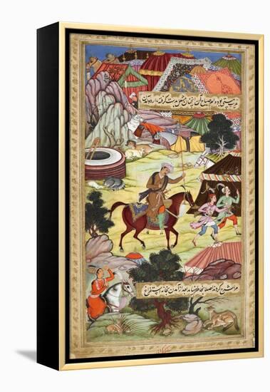 Babur Carrying a Torch Riding Drunk Through the Camp After a Celebration Party On a Boat (1519)-Shankar Gujarati-Framed Premier Image Canvas