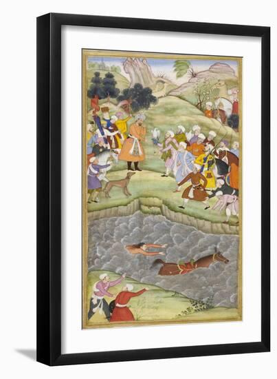 Babur Standing On the Banks Of the Ganges Where He Flung Himself When His Horse Lost Its Footing-Gwaliori Nand-Framed Giclee Print